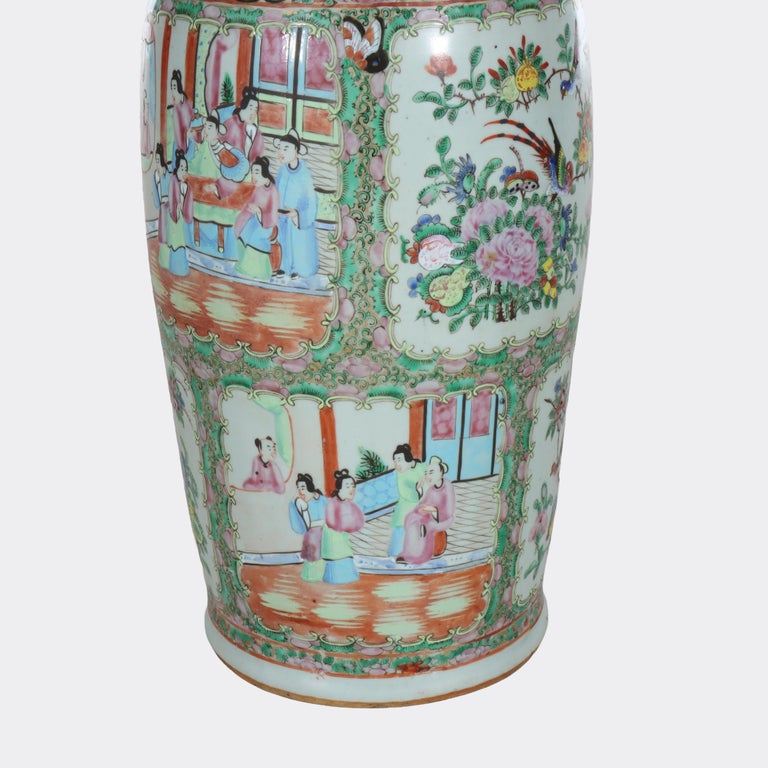 Large Antique Chinese Rose Medallion Porcelain Floor Vase c1920