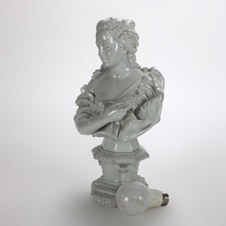 Antique Blanc De Chine Classical Pottery Bust of a Woman Signed C1890