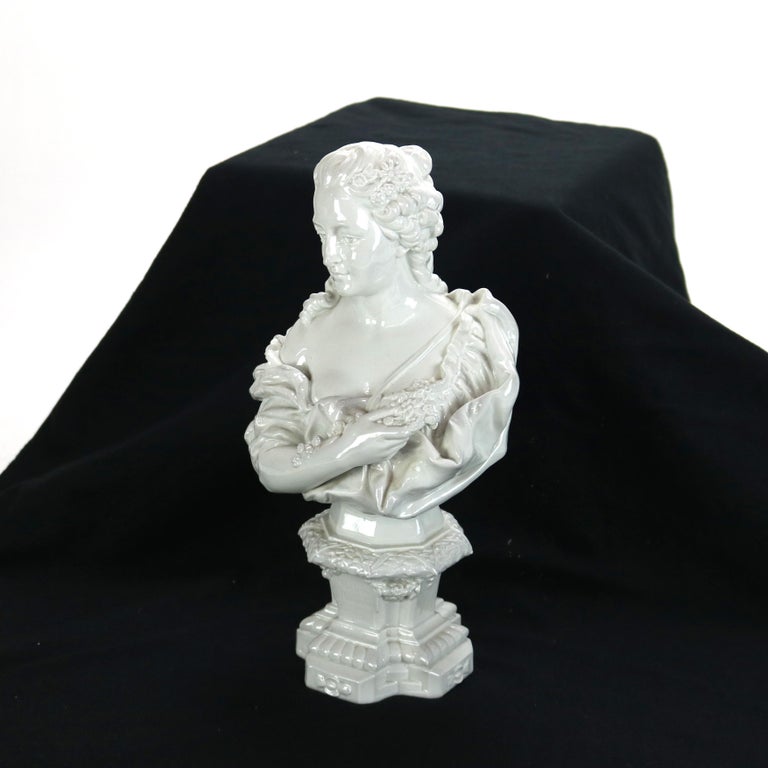 Antique Blanc De Chine Classical Pottery Bust of a Woman Signed C1890