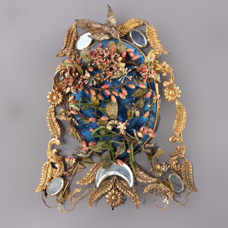 Antique French Victorian Figural & Floral Brass & Mirrored Marriage Crown c1890