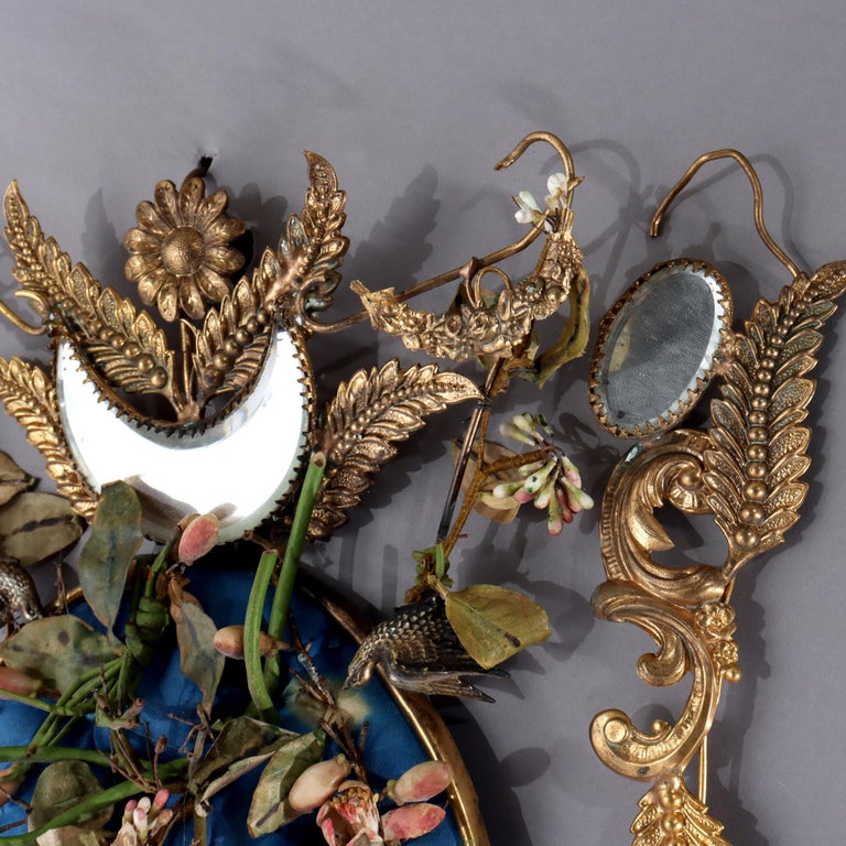 Antique French Victorian Figural & Floral Brass & Mirrored Marriage Crown c1890