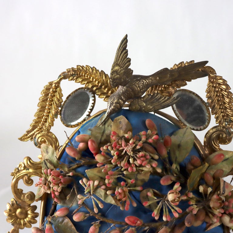 Antique French Victorian Figural & Floral Brass & Mirrored Marriage Crown c1890