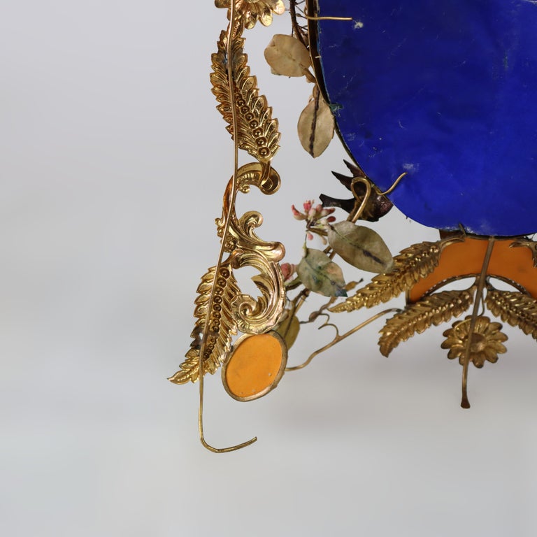Antique French Victorian Figural & Floral Brass & Mirrored Marriage Crown c1890