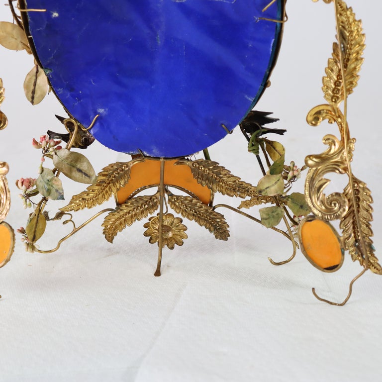 Antique French Victorian Figural & Floral Brass & Mirrored Marriage Crown c1890