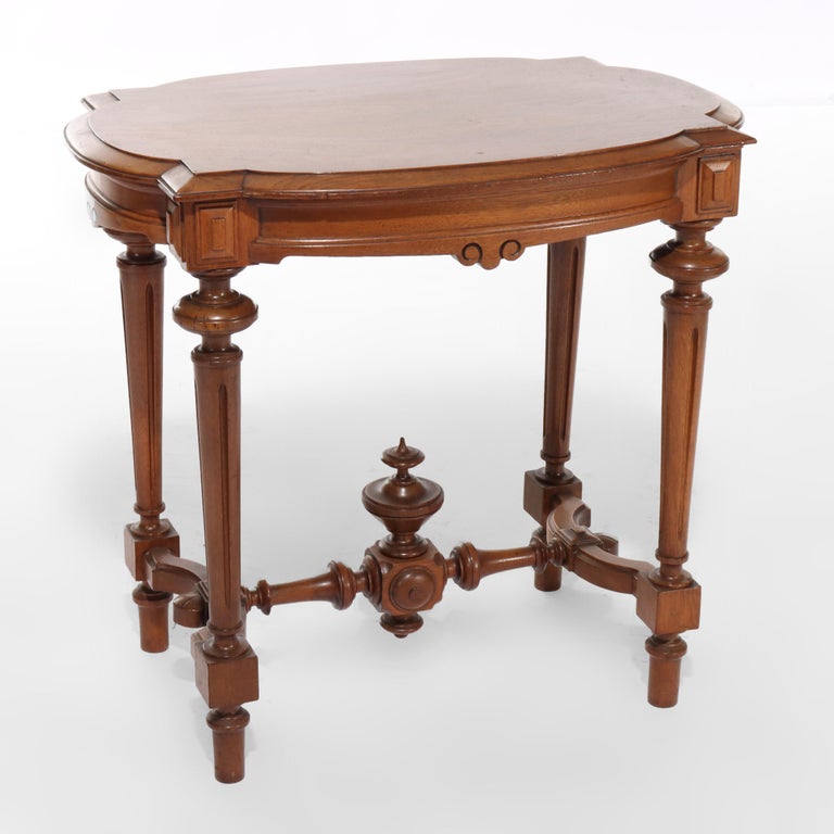 Antique Renaissance Revival Walnut Turtle Top Side Table C1890