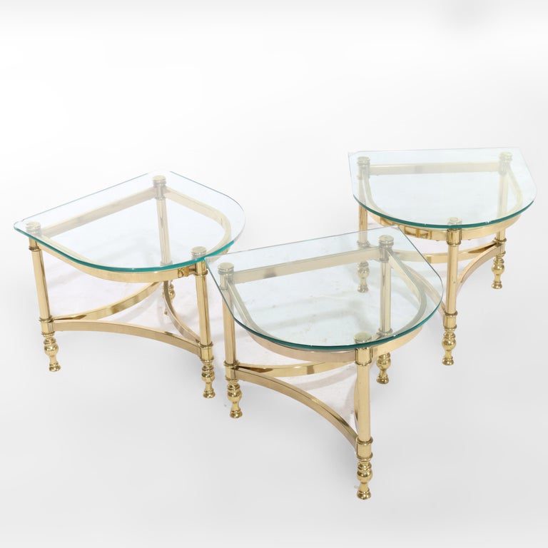 Three Vintage Hollywood Regency MCM Brass & Glass Side Tables C1960
