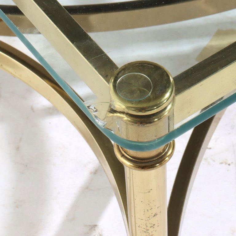 Three Vintage Hollywood Regency MCM Brass & Glass Side Tables C1960