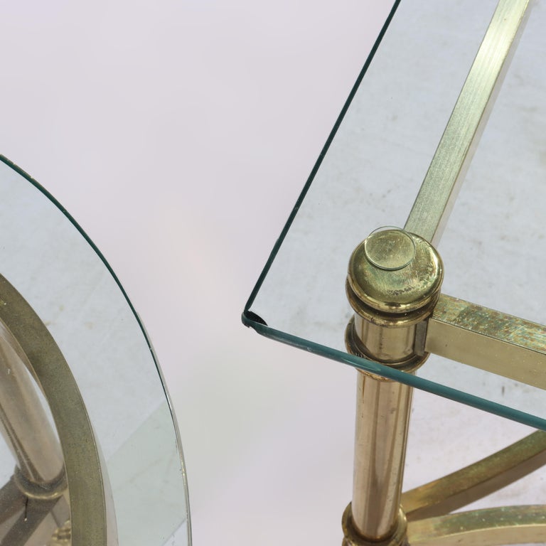 Three Vintage Hollywood Regency MCM Brass & Glass Side Tables C1960