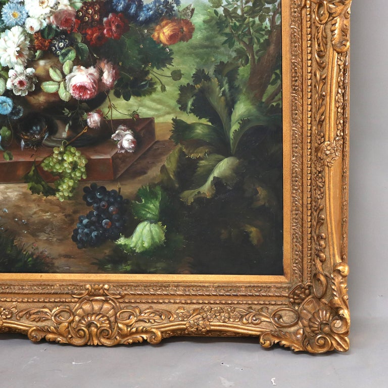Monumental Oil on Canvas Floral & Fruit Still Life Painting by Sherman 20thC
