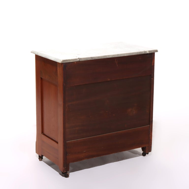 Antique Eastlake School Walnut & Burl Three Drawer Marble Top Commode C1890