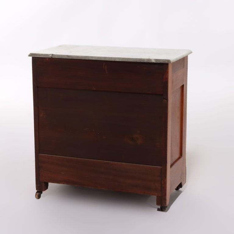 Antique Eastlake School Walnut & Burl Three Drawer Marble Top Commode C1890