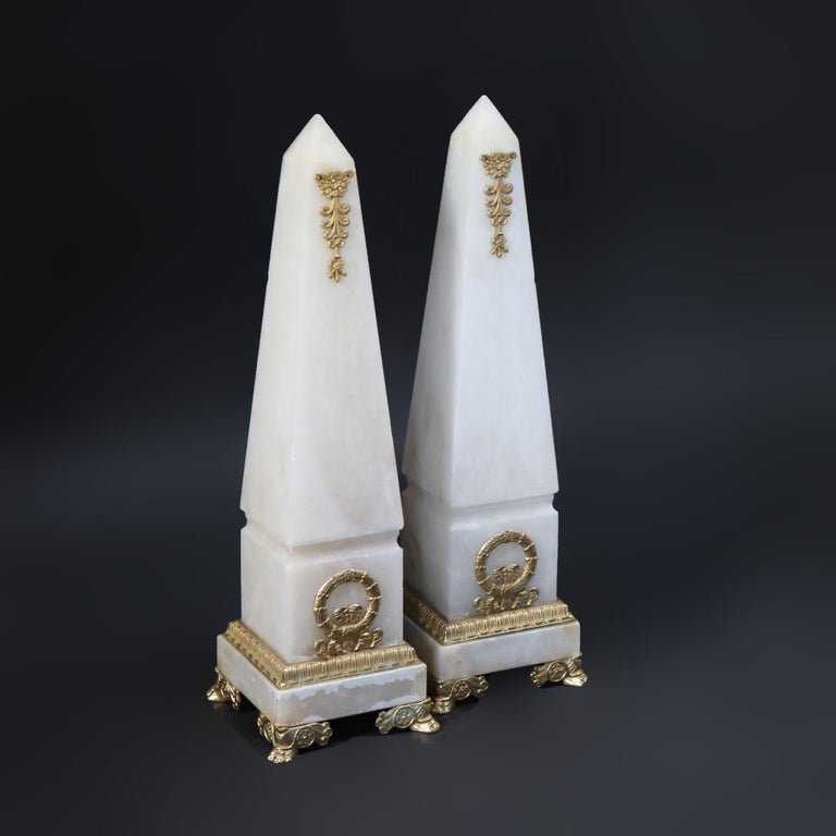 Pair of Antique French Marble Obelisks with Ormolu Mounts C1890