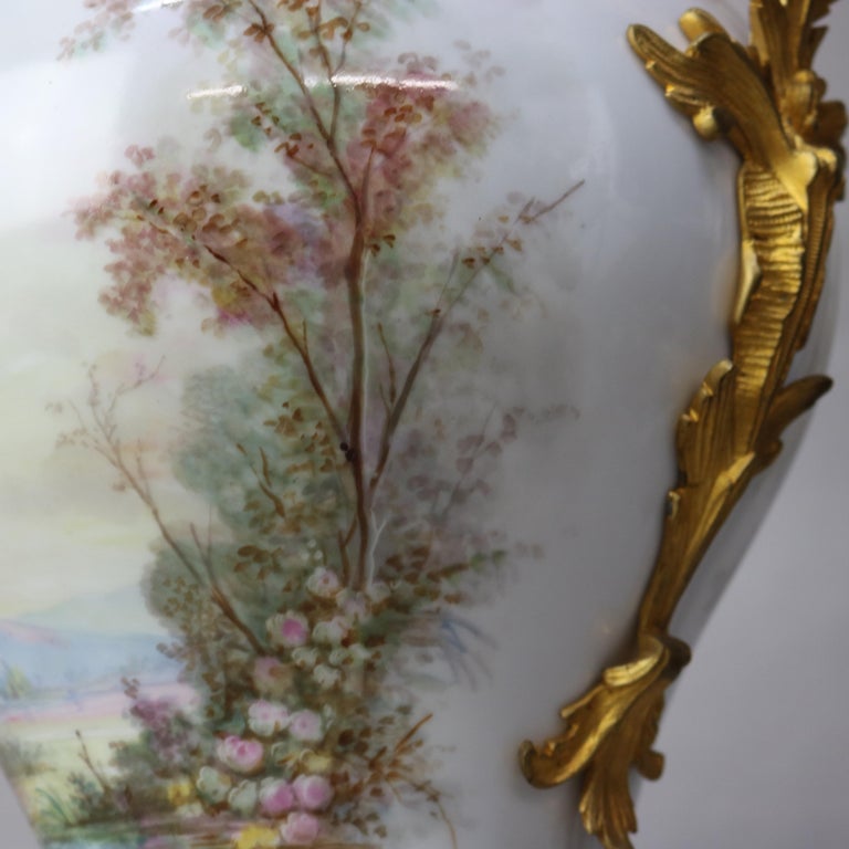 Antique French Sevres Louis XIV Style Porcelain & Ormolu Lidded Floor Urn c1890