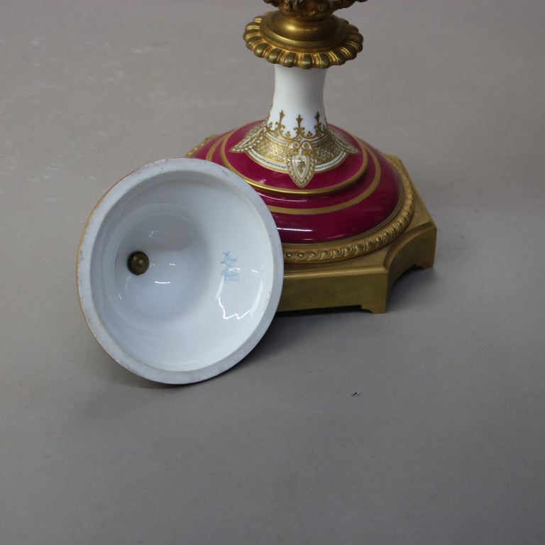 Antique French Sevres Louis XIV Style Porcelain & Ormolu Lidded Floor Urn c1890