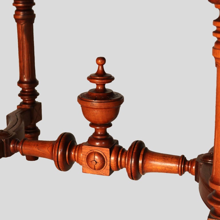Brooks School Renaissance Revival Carved Walnut Burl & Marble Parlor Table c1880