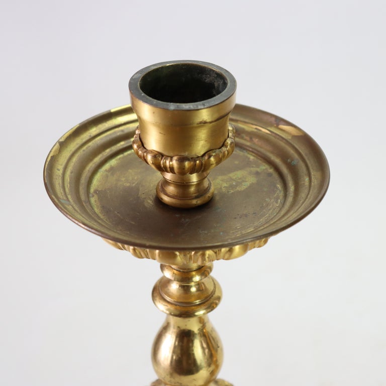 Pair of Antique French Brass & Fire Gilt Bronze Figural Candlesticks C1890