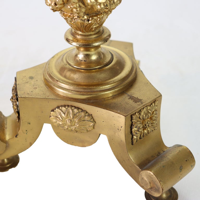 Pair of Antique French Brass & Fire Gilt Bronze Figural Candlesticks C1890