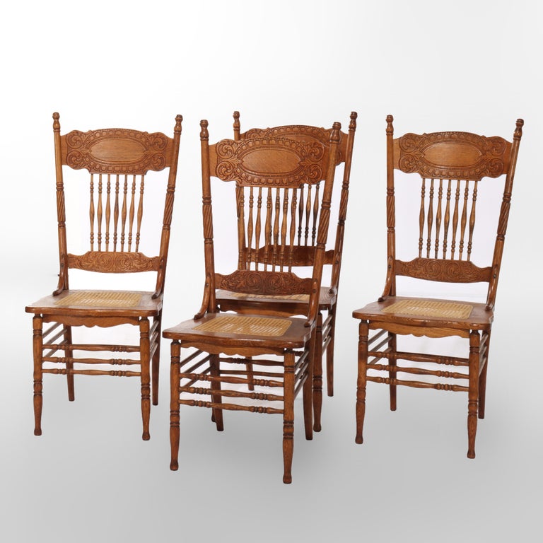 Set of Four Larkin No. 1 Oak Pressed Back Chairs C1920