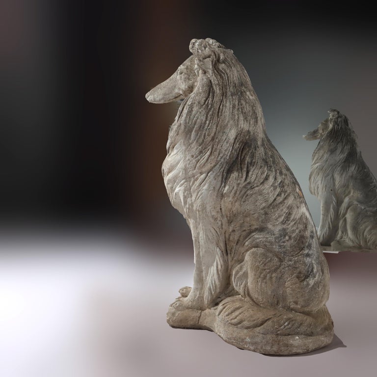 Vintage Hardstone Life Sized Dog (Collie) Garden Statue C1950