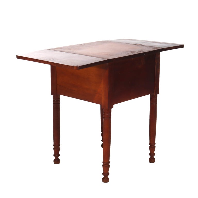 Antique Sheraton Cherry & Tiger Maple Two Drawer Drop Leaf Table C1840