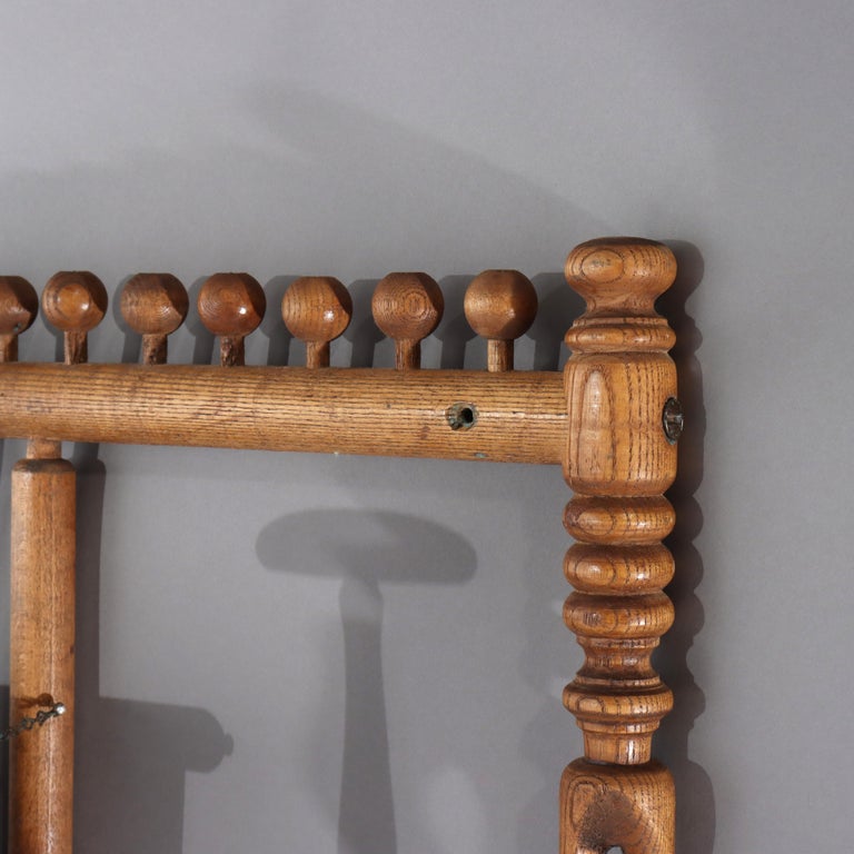 Antique Oak Stick & Ball Hat Rack with Mirror C1920