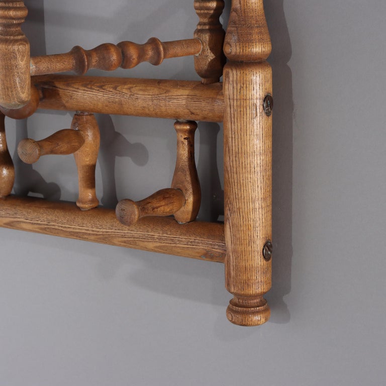 Antique Oak Stick & Ball Hat Rack with Mirror C1920