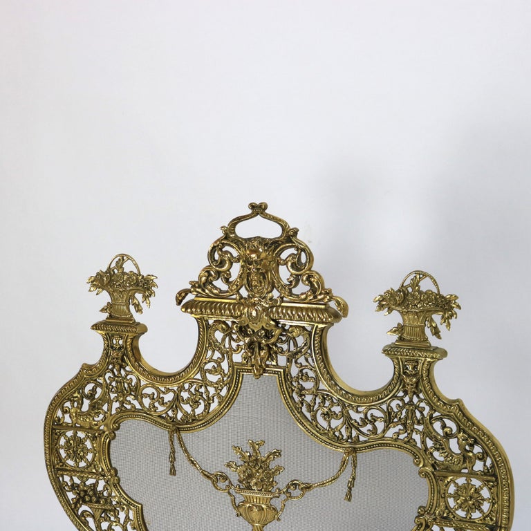 Antique Italian Rococo Gilt Bronze Panier de Fleurs Fireplace Screen C1900