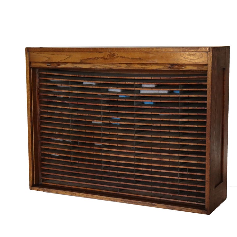 Antique Oak Roll Front Cabinet C1920