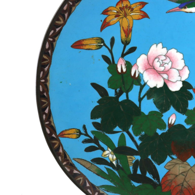 Antique Chinese Floral & Figural Cloisonne Enameled Plate C1920