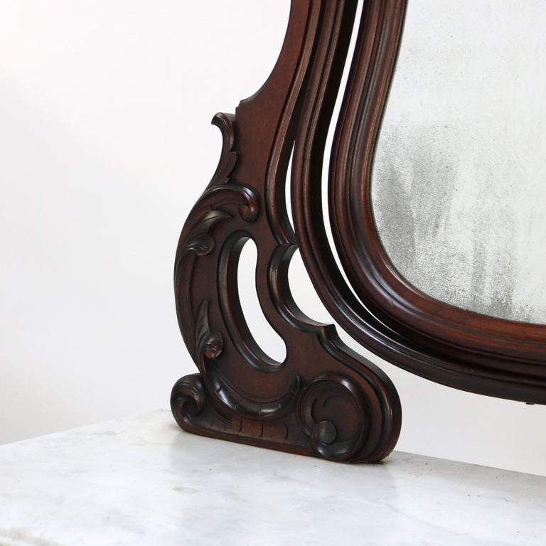 Antique Victorian Rococo Revival Walnut Marble Top Four-Drawer Dresser