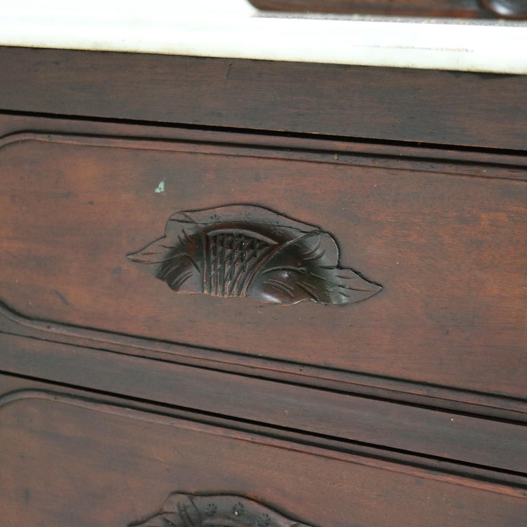 Antique Victorian Rococo Revival Walnut Marble Top Four-Drawer Dresser