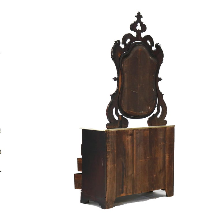 Antique Victorian Rococo Revival Walnut Marble Top Four-Drawer Dresser
