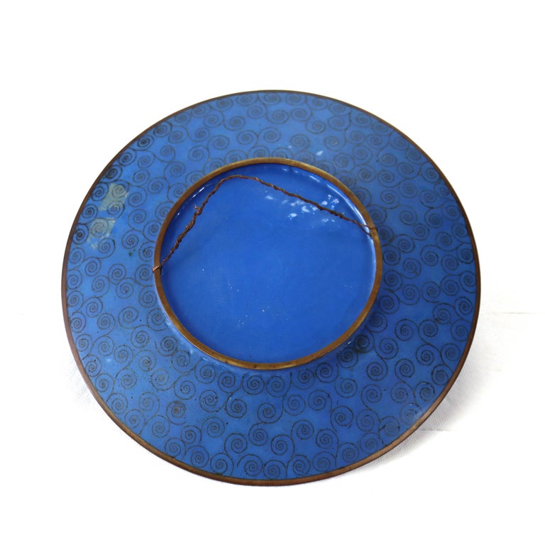 Antique Chinese Figural Bird Cloisonne Enameled Plate C1920