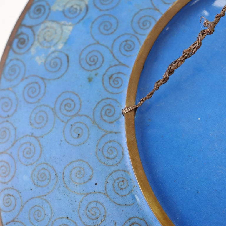 Antique Chinese Figural Bird Cloisonne Enameled Plate C1920