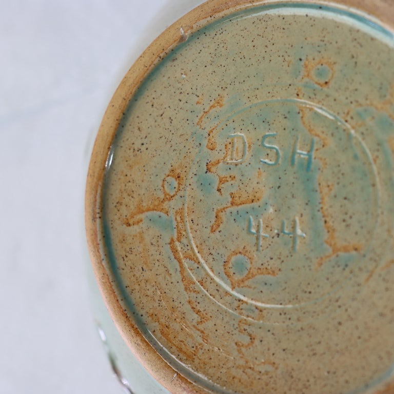 Antique Arts & Crafts Studio Pottery Low Bowl Signed C1910