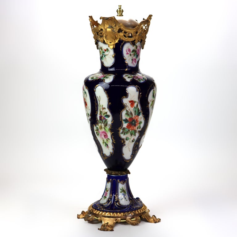 Antique Sevres School Cobalt & Gilt Porcelain Covered Urn C1890