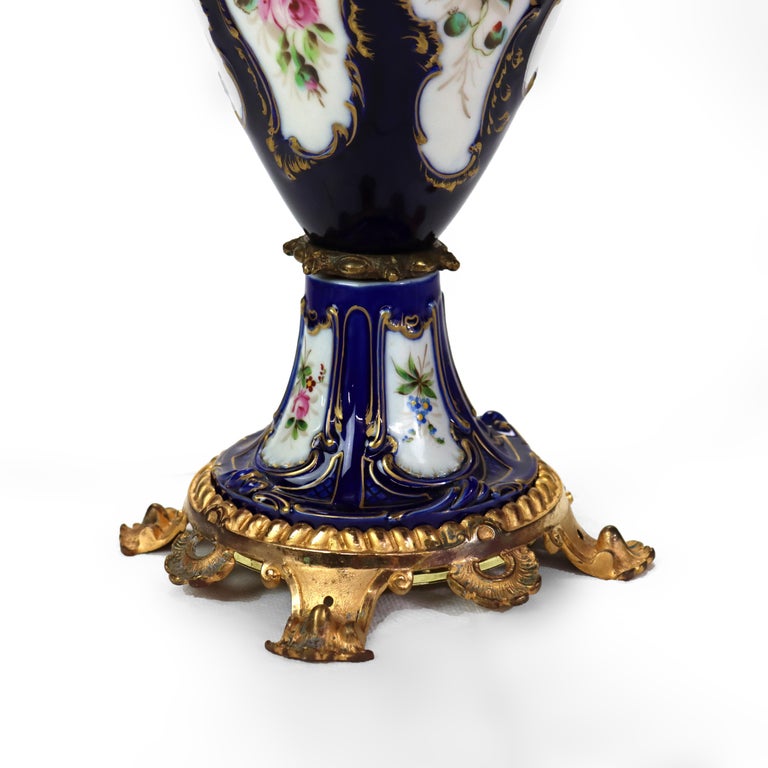 Antique Sevres School Cobalt & Gilt Porcelain Covered Urn C1890