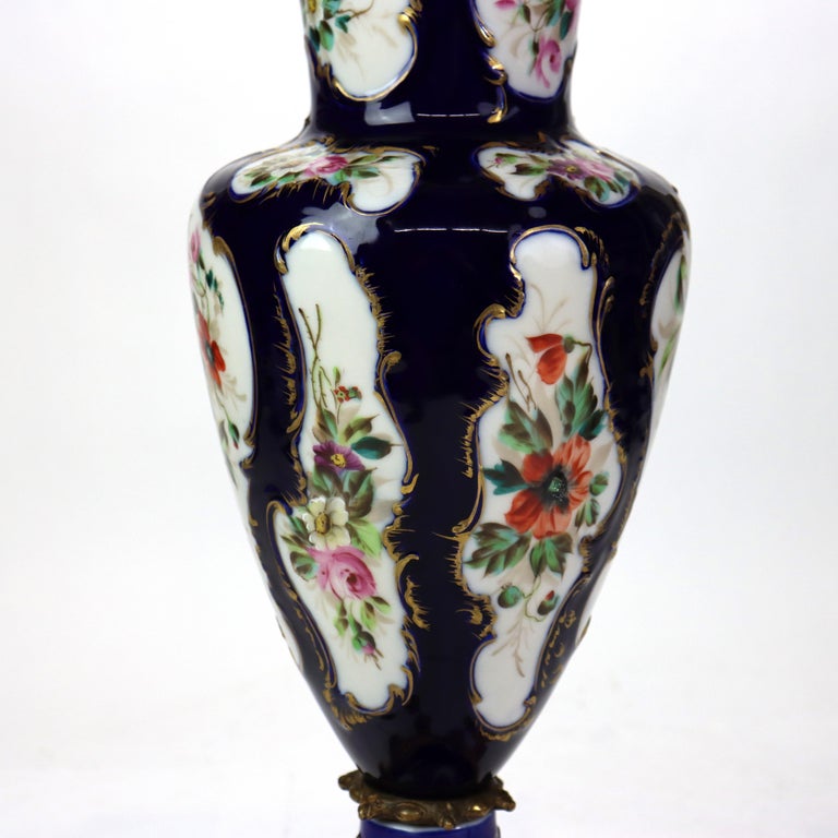Antique Sevres School Cobalt & Gilt Porcelain Covered Urn C1890