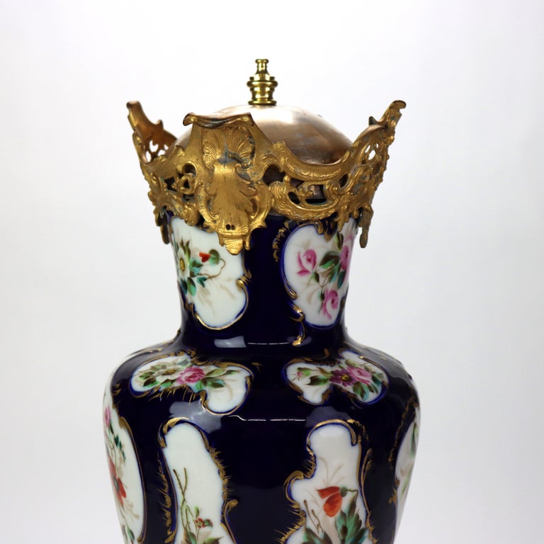Antique Sevres School Cobalt & Gilt Porcelain Covered Urn C1890