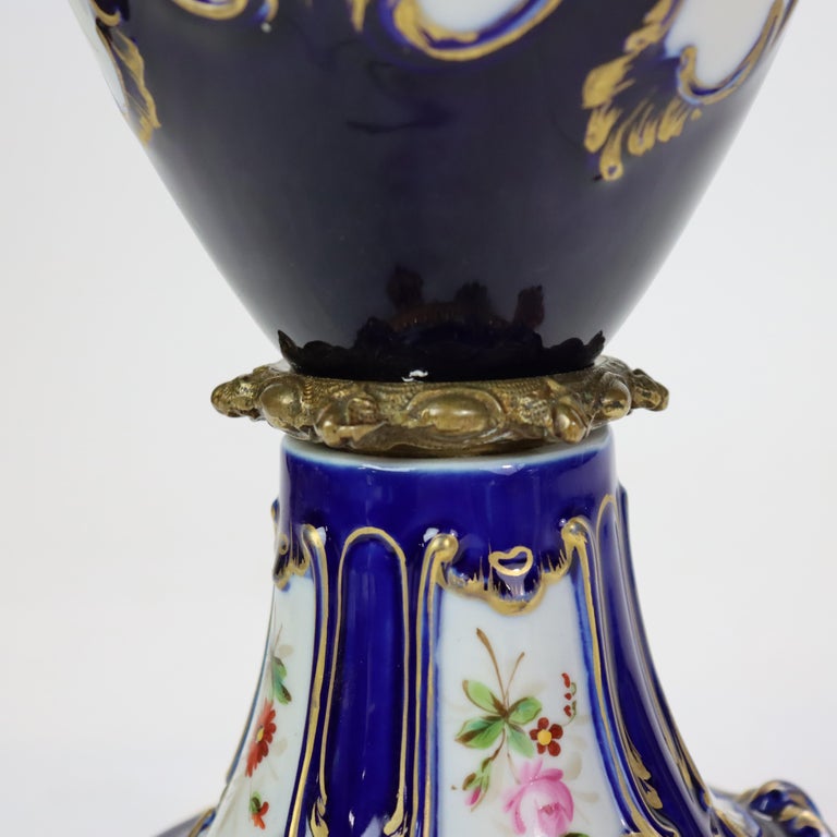 Antique Sevres School Cobalt & Gilt Porcelain Covered Urn C1890