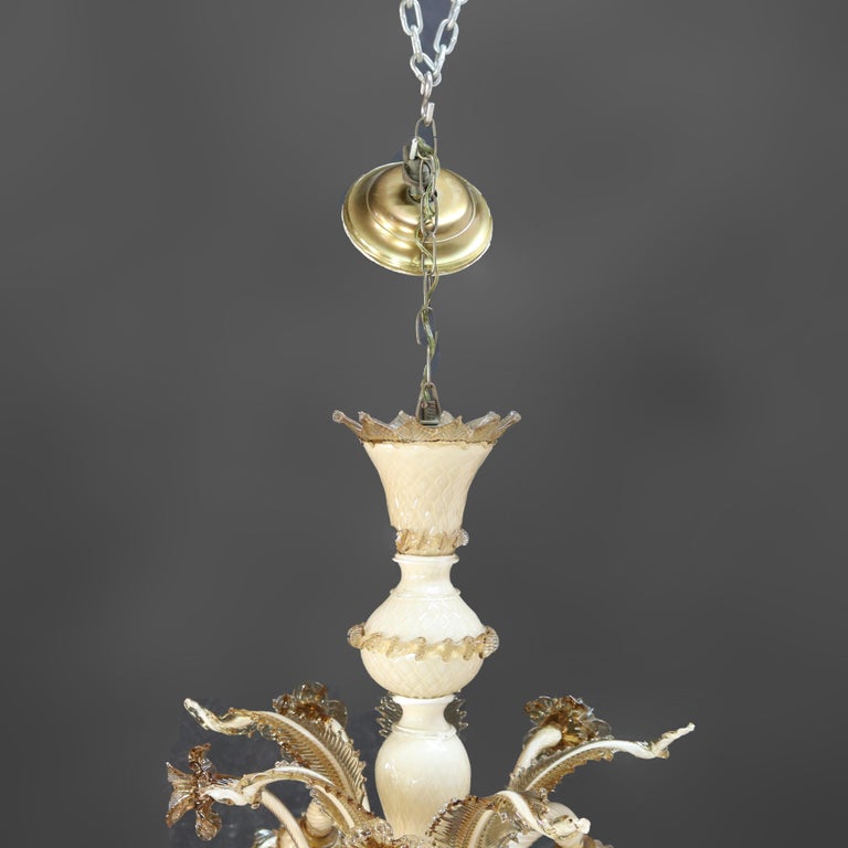 Vintage Italian Venetian Art Glass Six-Light Floral Form Chandelier