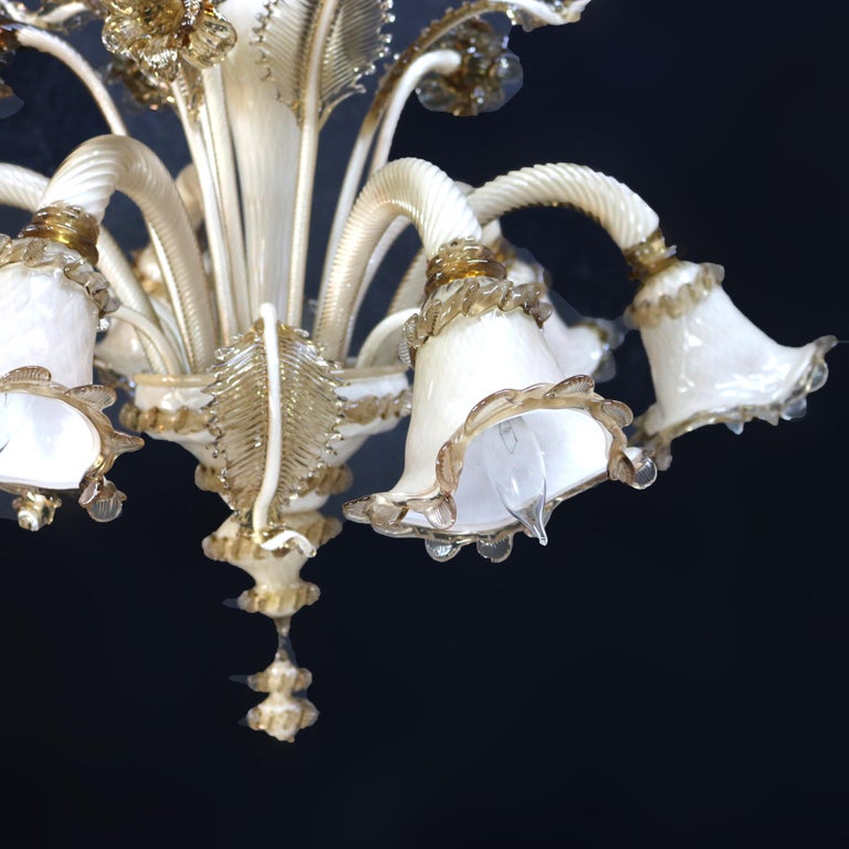 Vintage Italian Venetian Art Glass Six-Light Floral Form Chandelier