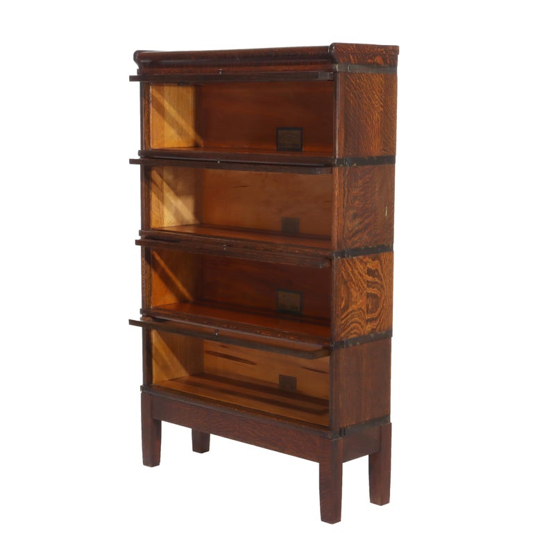 Antique Globe Wernicke Oak Four Stack Barrister Bookcase Signed C1920