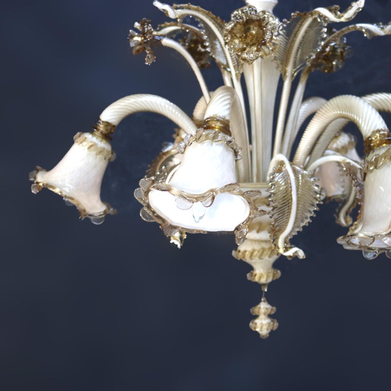 Vintage Italian Venetian Art Glass Six-Light Floral Form Chandelier