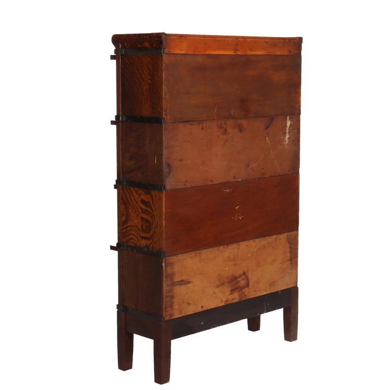 Antique Globe Wernicke Oak Four Stack Barrister Bookcase Signed C1920