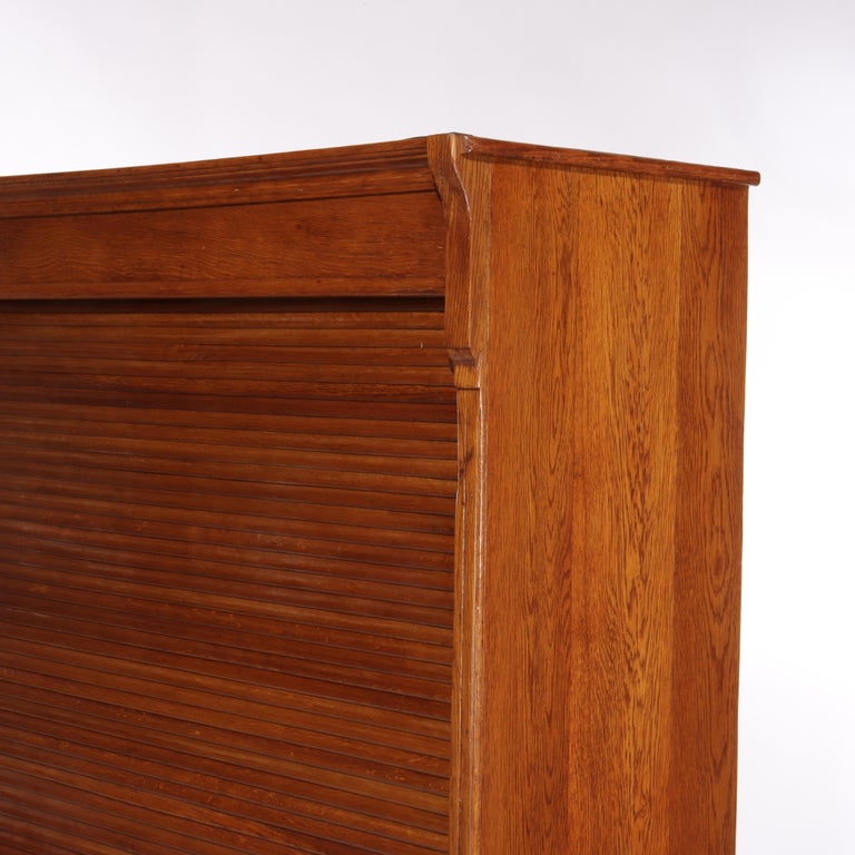 Oversized Antique Oak Roll Front Bookcase C1920