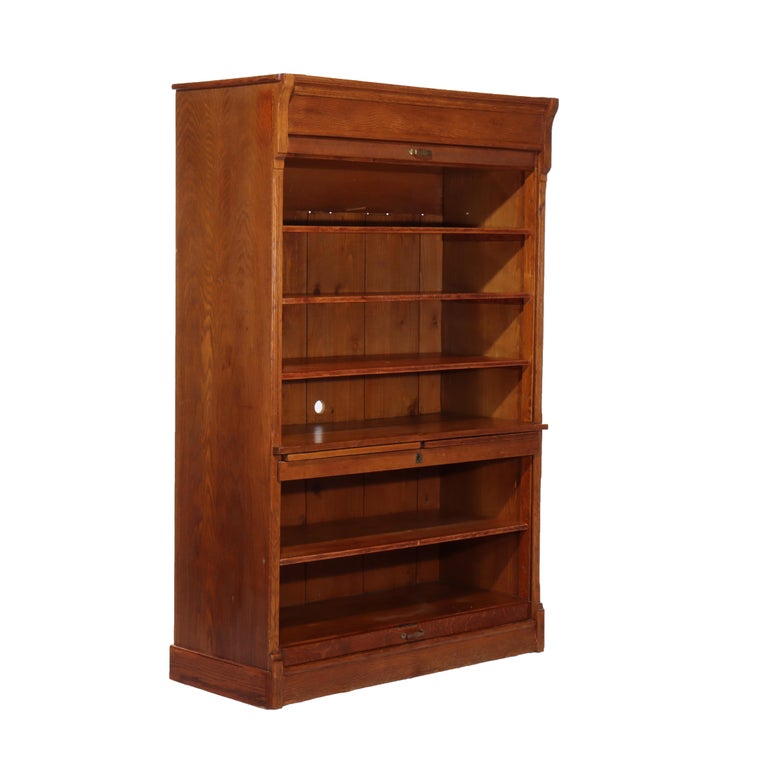 Oversized Antique Oak Roll Front Bookcase C1920