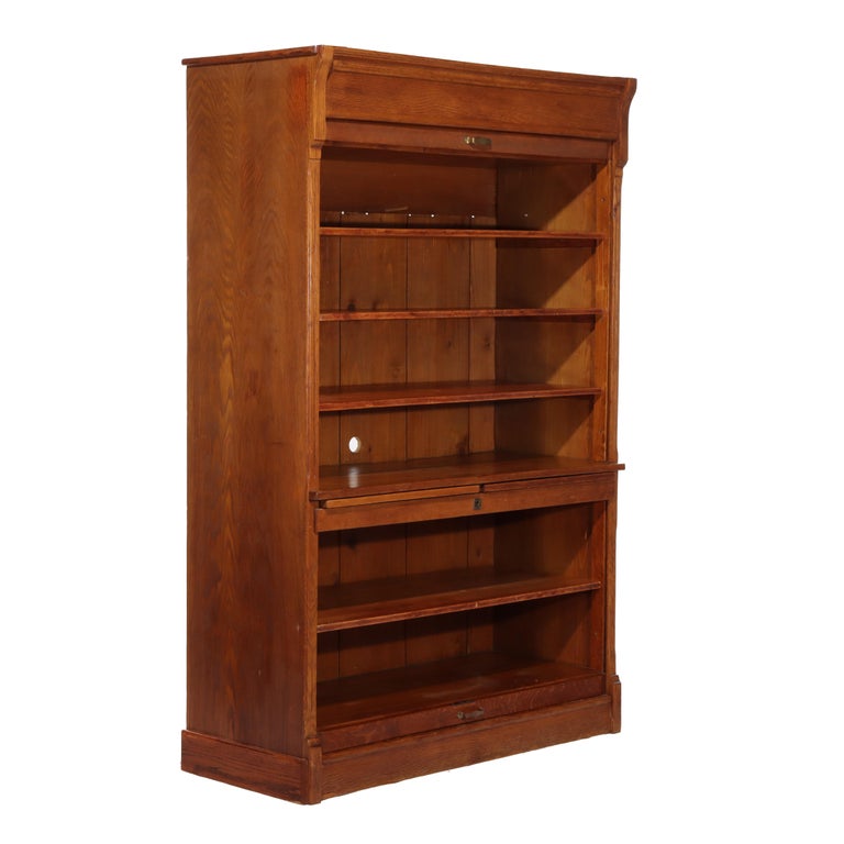 Oversized Antique Oak Roll Front Bookcase C1920