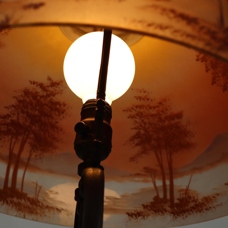 Antique Handel School Reverse Painted Scenic Table Lamp C1920
