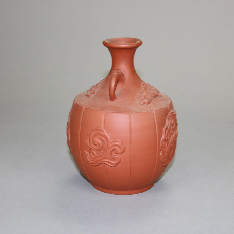 Japanese Embossed Terra Cotta Vase with Dragon C1930